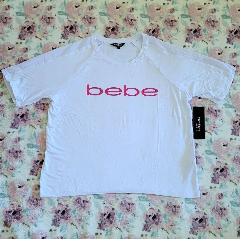 bebe Sport Boxy🥊Hot Pink💕 Foil Logo Tee👕 - NWT
